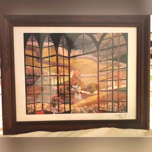 Framed Lithograph Print of "Rolling Hills" by Fanch Ledan, Landscape Art Print - Picture 1 of 5